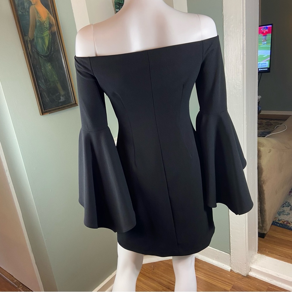 Vince Camuto Black Off-Shoulder Bell Flared Sleeve Mini Dress Bodycon Sheath - Picture 9 of 15